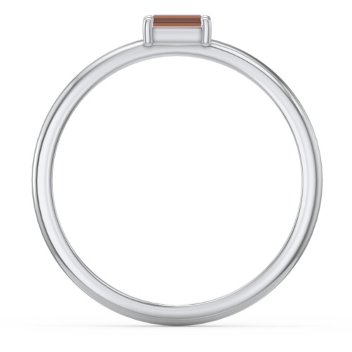 East-West Stackable Baguette Ring – Sterling Silver with Garnet