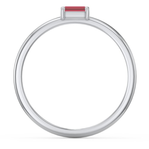 East-West Stackable Baguette Ring – Sterling Silver with Garnet