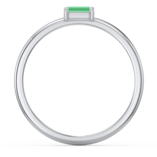 East-West Stackable Baguette Ring – Sterling Silver with Emerald