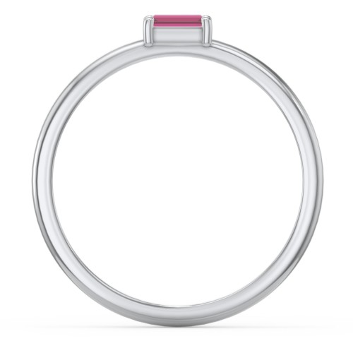 East-West Stackable Baguette Ring – Sterling Silver with Ruby