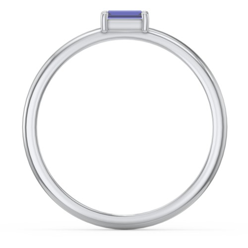 East-West Stackable Baguette Ring – Sterling Silver with Blue Sapphire