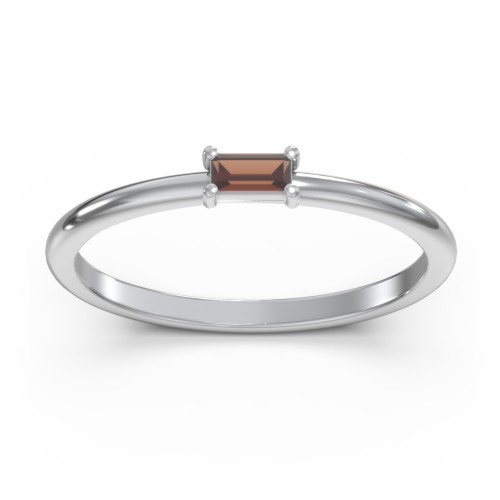 East-West Stackable Baguette Ring – Sterling Silver with Garnet