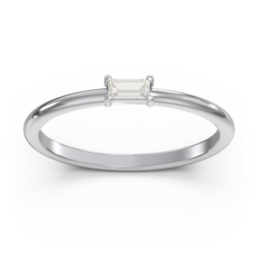 East-West Stackable Baguette Ring – Sterling Silver with Cubic Zirconia