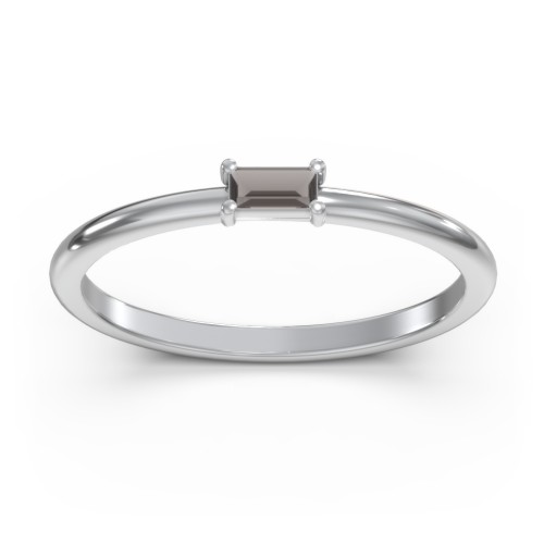 East-West Stackable Baguette Ring – Sterling Silver with Smokey Quartz