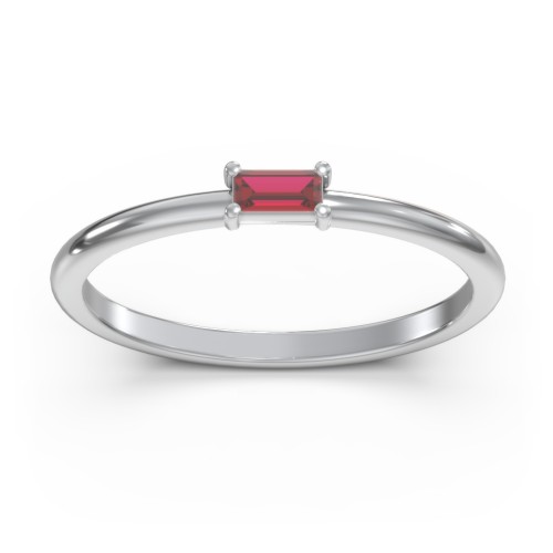 East-West Stackable Baguette Ring – Sterling Silver with Garnet
