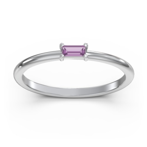 East-West Stackable Baguette Ring – Sterling Silver with Amethyst