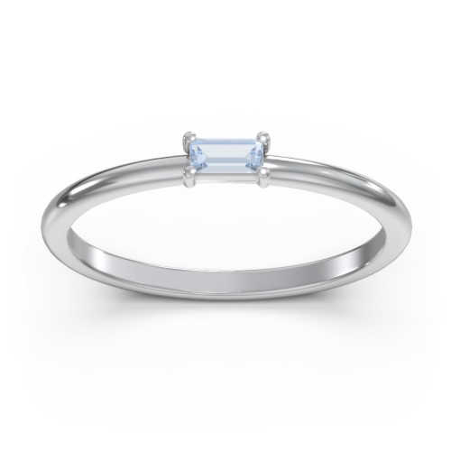East-West Stackable Baguette Ring – Sterling Silver with Aquamarine