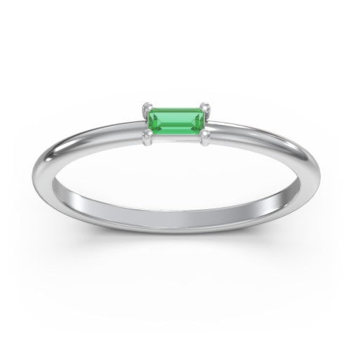 East-West Stackable Baguette Ring – Sterling Silver with Emerald
