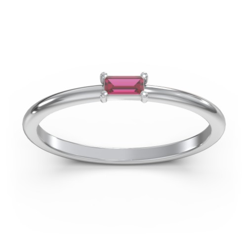 East-West Stackable Baguette Ring – Sterling Silver with Ruby