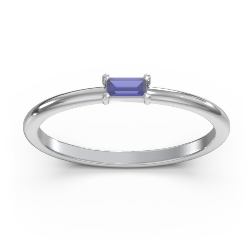 East-West Stackable Baguette Ring – Sterling Silver with Blue Sapphire