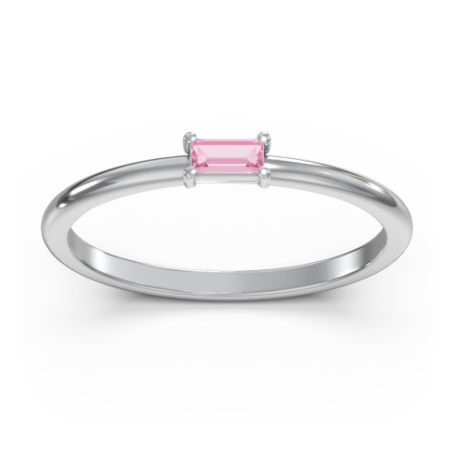 East-West Stackable Baguette Ring – Sterling Silver with Pink Tourmaline
