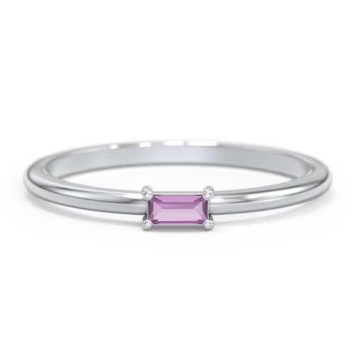 East-West Stackable Baguette Ring – Sterling Silver with Amethyst
