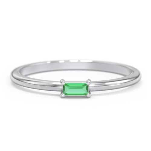 East-West Stackable Baguette Ring – Sterling Silver with Emerald