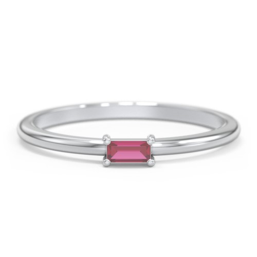 East-West Stackable Baguette Ring – Sterling Silver with Ruby