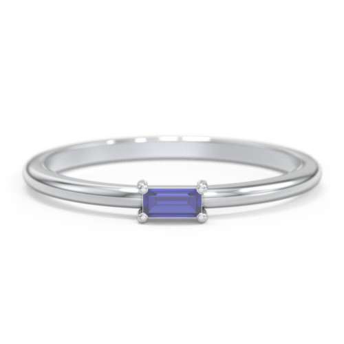 East-West Stackable Baguette Ring – Sterling Silver with Blue Sapphire