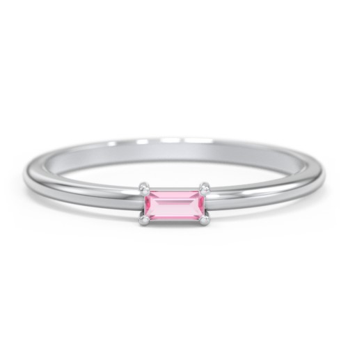 East-West Stackable Baguette Ring – Sterling Silver with Pink Tourmaline
