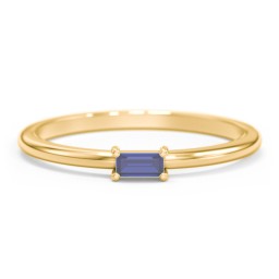 East-West Stackable Baguette Ring in 10K Solid Yellow Gold with Blue Sapphire