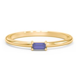 East-West Stackable Baguette Ring in 10K Solid Yellow Gold with Blue Sapphire