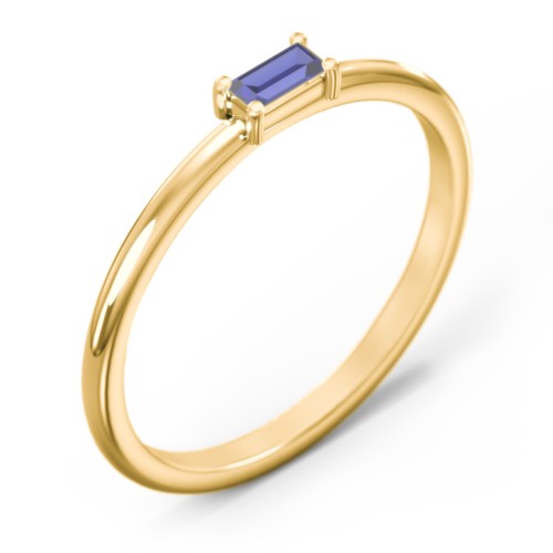 East-West Stackable Baguette Ring – 10K Yellow Gold with Blue Sapphire