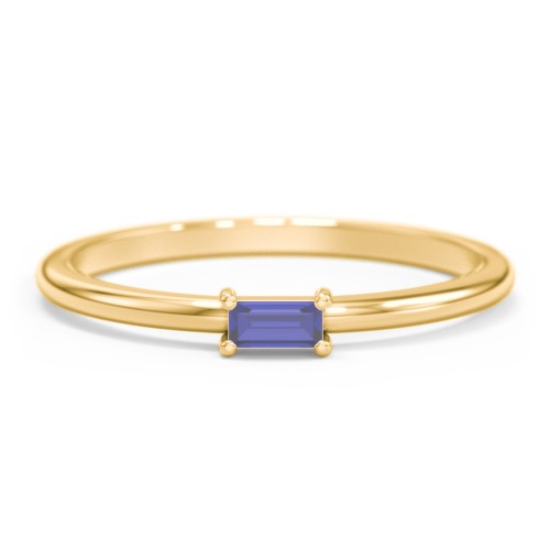 East-West Stackable Baguette Ring – 10K Yellow Gold with Blue Sapphire