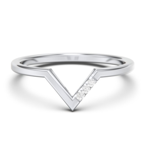 Sterling Silver V-Shape Stackable Ring with Accents and White Premium ...