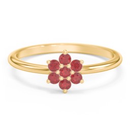 Flower Stackable Ring with Gemstones in 10K Solid Yellow Gold