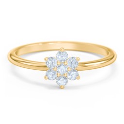 Flower Stackable Ring with Gemstones in 18K Gold Plated Silver with Aquamarine