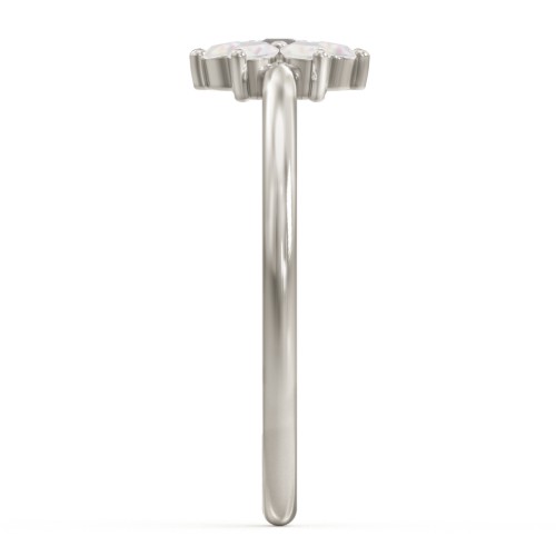 Flower Stackable Ring with Gemstones – 10K White Gold with Smokey Quartz and Opal