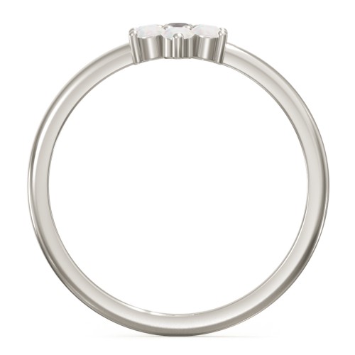 Flower Stackable Ring with Gemstones – 10K White Gold with Smokey Quartz and Opal