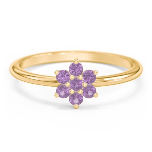 Flower Stackable Ring with Gemstones – 10K Yellow Gold with Amethyst
