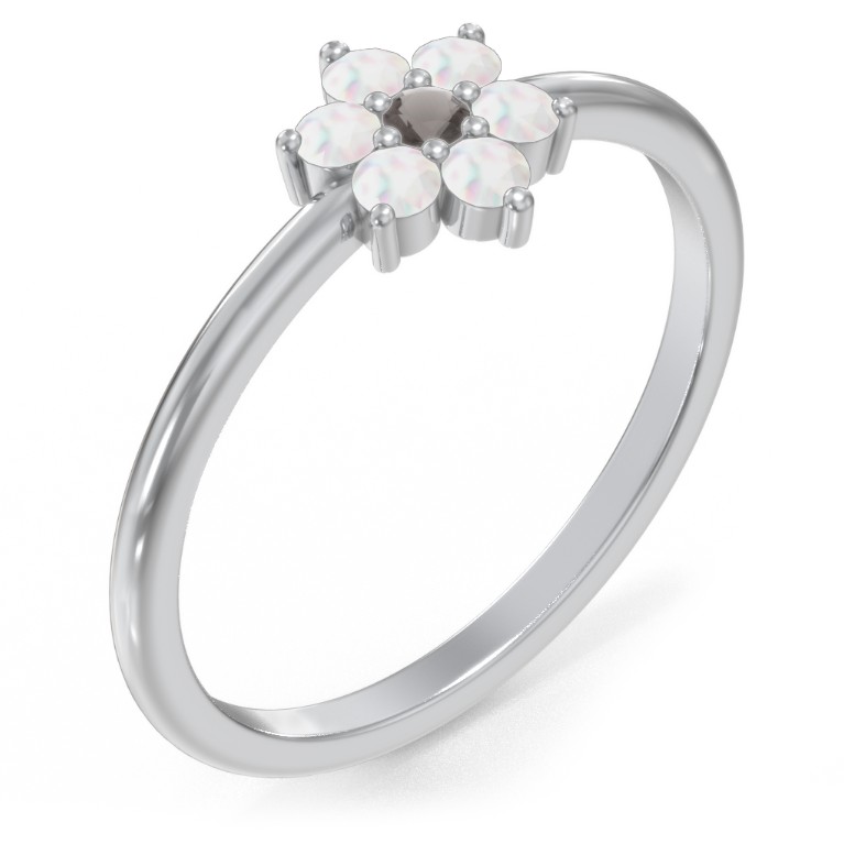 Sterling Silver Flower Stackable Ring with Gemstones | Jewlr