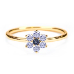 Flower Stackable Ring with Gemstones in 18K Gold Plated Silver with Smokey Quartz and Opal