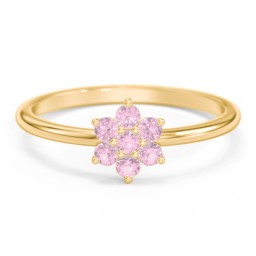 Flower Stackable Ring with Gemstones in 18K Gold Plated Silver with Pink Tourmaline