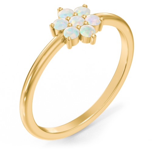 Flower Stackable Ring with Gemstones – 18K Gold Plated Silver with Opal