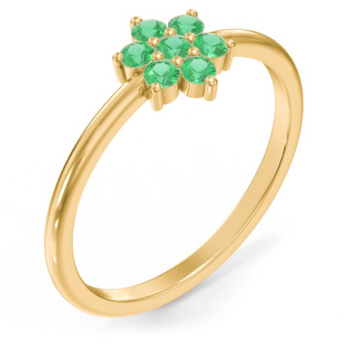 Flower Stackable Ring with Gemstones – 18K Gold Plated Silver with Emerald