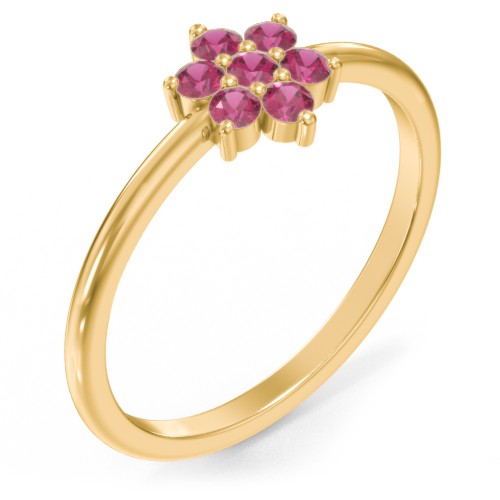 Flower Stackable Ring with Gemstones – 18K Gold Plated Silver with Ruby