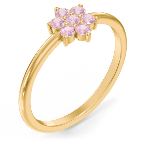 Flower Stackable Ring with Gemstones – 18K Gold Plated Silver with Pink Tourmaline