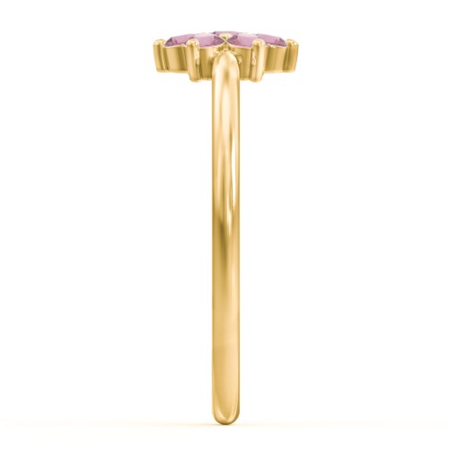 Flower Stackable Ring with Gemstones – 18K Gold Plated Silver with Pink Tourmaline