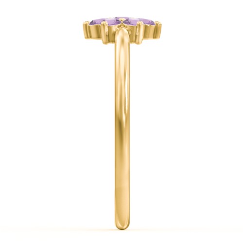 Flower Stackable Ring with Gemstones – 18K Gold Plated Silver with Amethyst