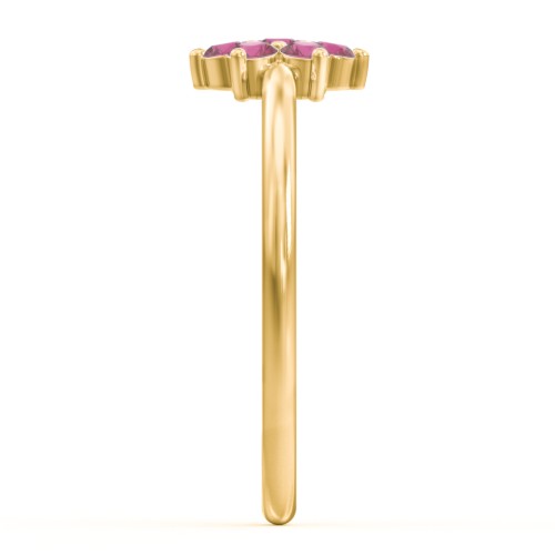 Flower Stackable Ring with Gemstones – 18K Gold Plated Silver with Ruby