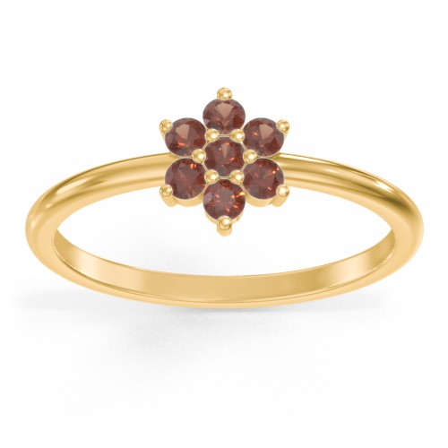 Flower Stackable Ring with Gemstones – 18K Gold Plated Silver with Garnet
