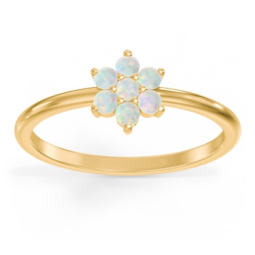 Flower Stackable Ring with Gemstones – 18K Gold Plated Silver with Opal