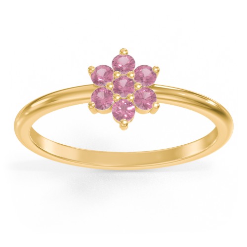 Flower Stackable Ring with Gemstones – 18K Gold Plated Silver with Pink Tourmaline