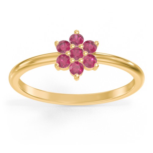 Flower Stackable Ring with Gemstones – 18K Gold Plated Silver with Ruby