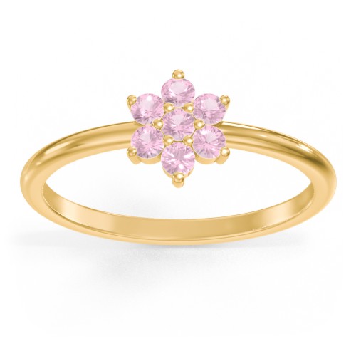 Flower Stackable Ring with Gemstones – 18K Gold Plated Silver with Pink Tourmaline
