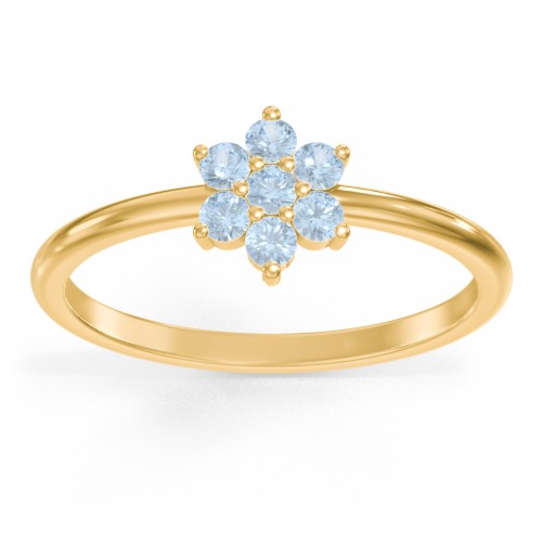 Flower Stackable Ring with Gemstones – 18K Gold Plated Silver with Blue Topaz