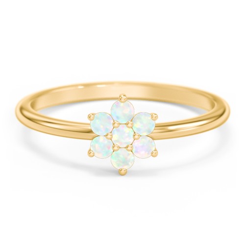 Flower Stackable Ring with Gemstones – 18K Gold Plated Silver with Opal