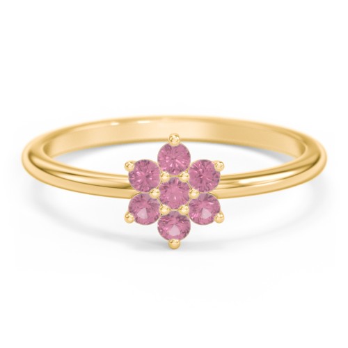Flower Stackable Ring with Gemstones – 18K Gold Plated Silver with Pink Tourmaline