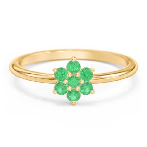 Flower Stackable Ring with Gemstones – 18K Gold Plated Silver with Emerald