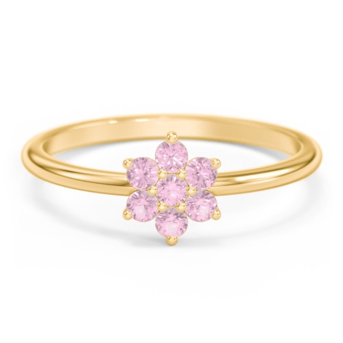 Flower Stackable Ring with Gemstones – 18K Gold Plated Silver with Pink Tourmaline